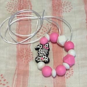 Pink and White Beaded Bunny rear view mirror hanger